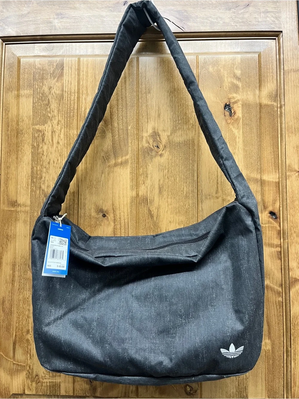 adidas Originals Shopper Denim Shoulder Bag Casual Lifestyle Bag Black KE0680